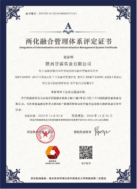 兩化融合管理體系評(píng)定A級(jí)證書(shū) 兩化融合管理體系評(píng)定A級(jí)證書(shū)